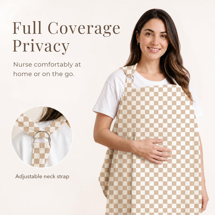 Konssy Muslin Nursing Cover Up for Breastfeeding with Rigid Hoop - Coffee Check - image 2