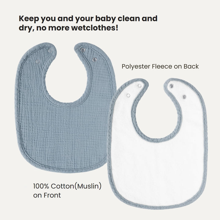 Konssy 8-Pack Muslin Baby Bibs, Adjustable Fit for Drooling and Teething - Blue - image 2
