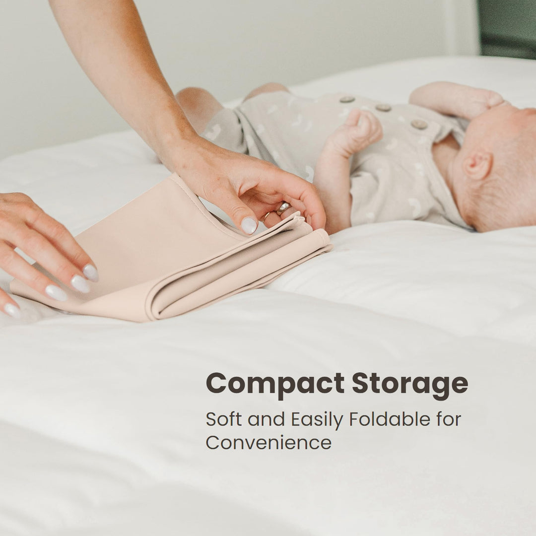Konssy Faux Leather Waterproof Baby Changing Mat 2 Pack, Regular, 30"x17" - Beige,Stripes - image 4