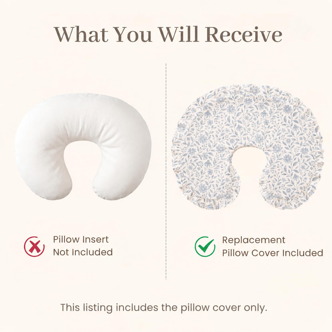 Konssy 100% Muslin Cotton Soft Nursing Pillow Cover with Ruffle Trim - Blue Flower - image 6