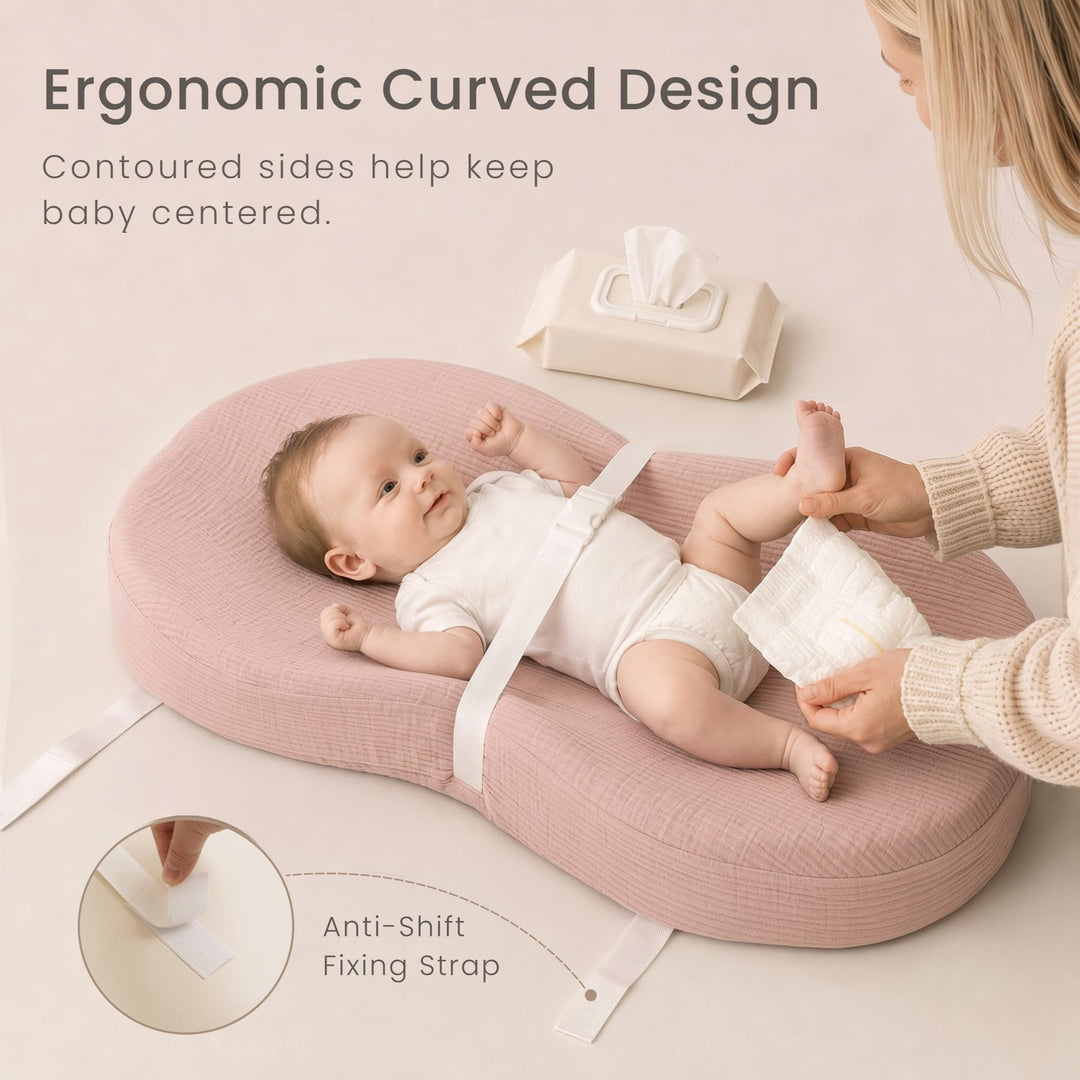 Konssy Baby Changing Pad Set with Waterproof Lining & 2 Pack Muslin Covers - Avocado Blossom Pink - image 2