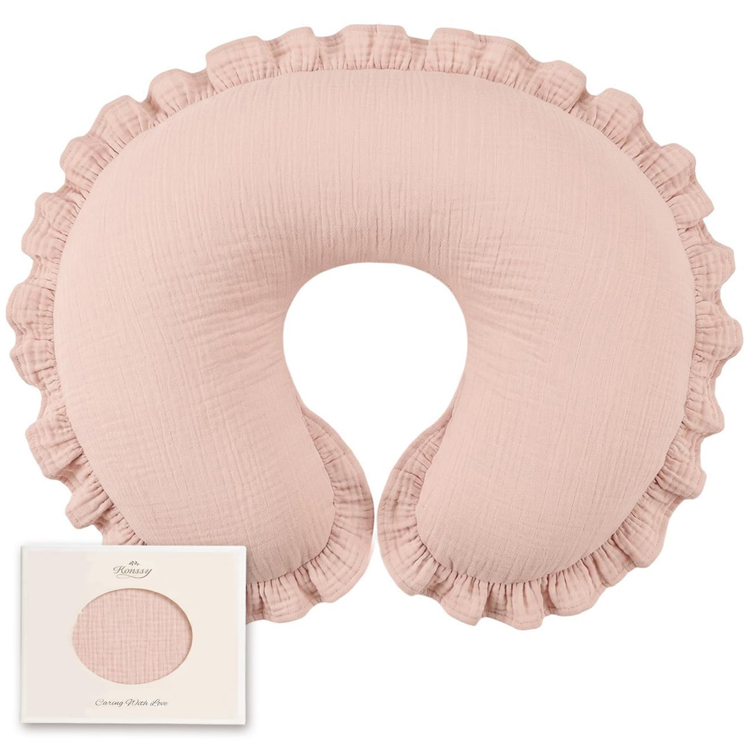 Konssy 100% Muslin Cotton Soft Nursing Pillow Cover with Ruffle Trim - Pink - image 1