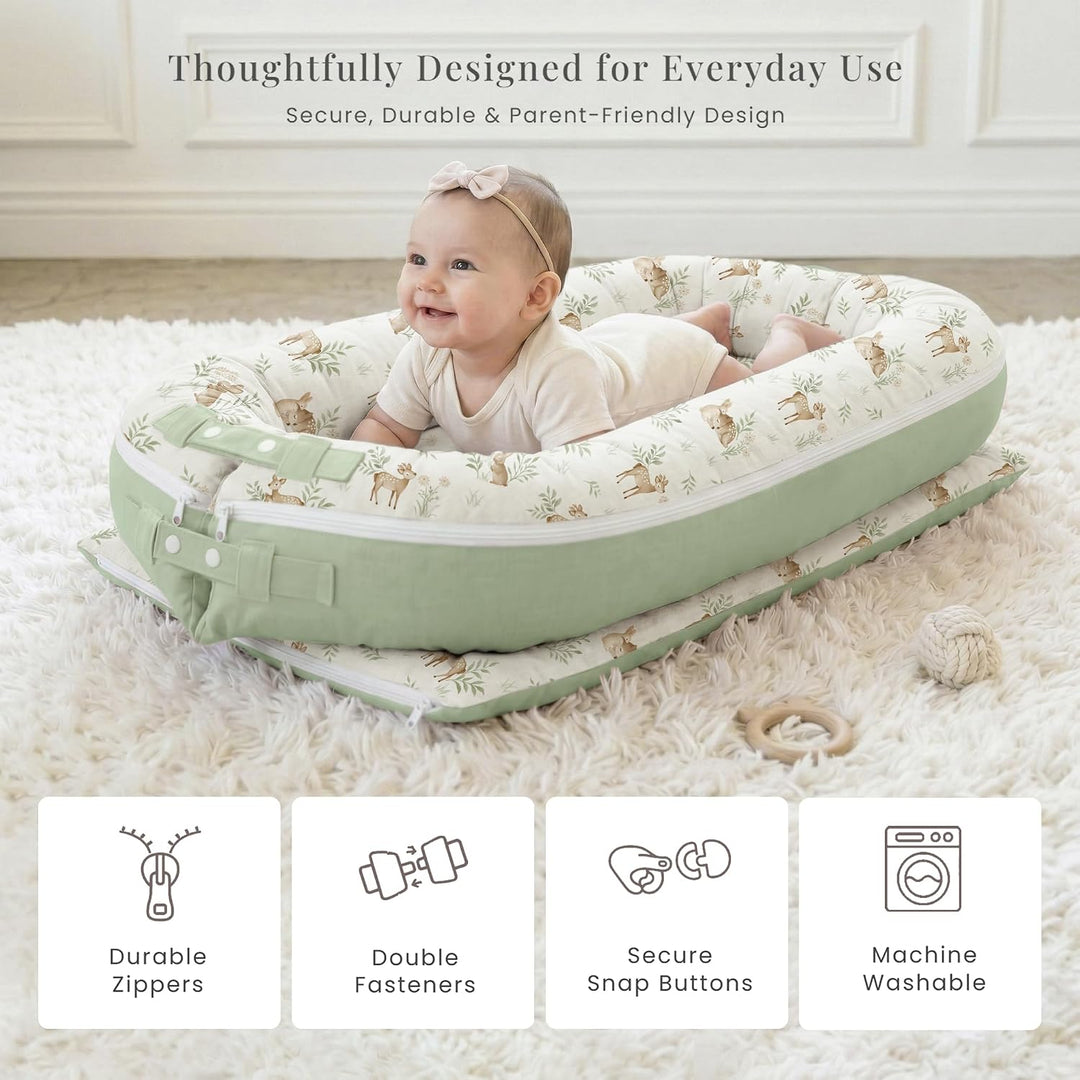 Konssy 100% Cotton Baby Lounger Cover Baby Nest Replacement Cover for Newborn Boys Girls Fits Dockatot Deluxe+ Docks (Cover Only)