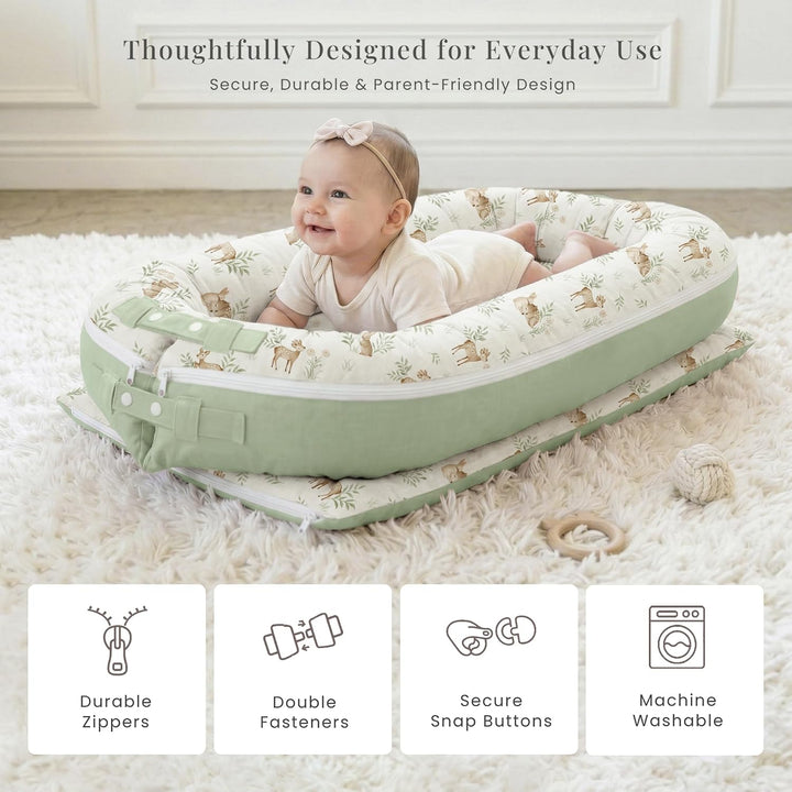 Konssy 100% Cotton Baby Lounger Cover Baby Nest Replacement Cover for Newborn Boys Girls Fits Dockatot Deluxe+ Docks (Cover Only)