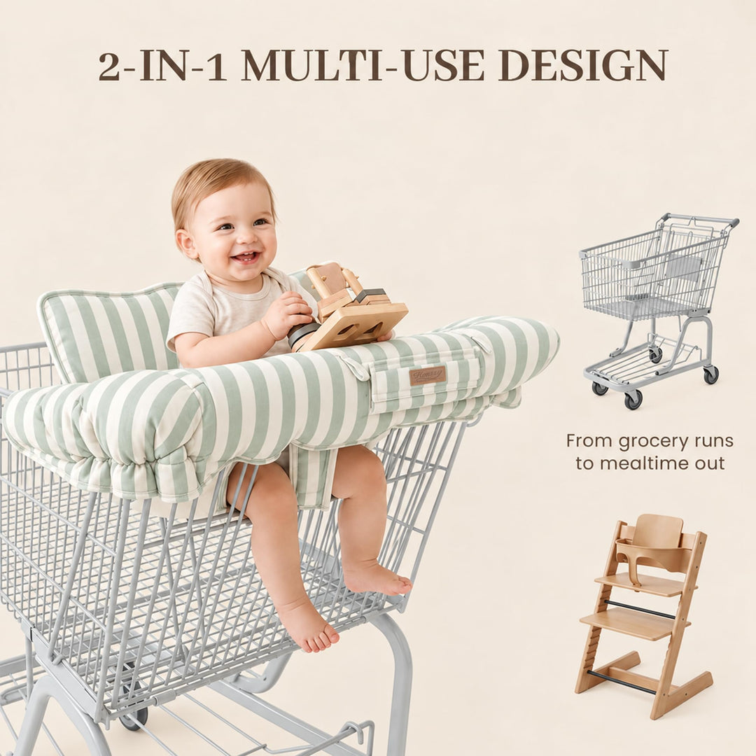 Konssy Shopping Cart Cover for Baby, High Chair Cover, 360° Protection - Green Wide Strip - image 5