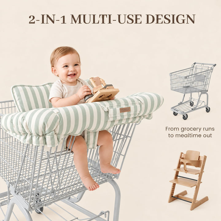 Konssy Shopping Cart Cover for Baby, High Chair Cover, 360° Protection - Green Wide Strip - image 5