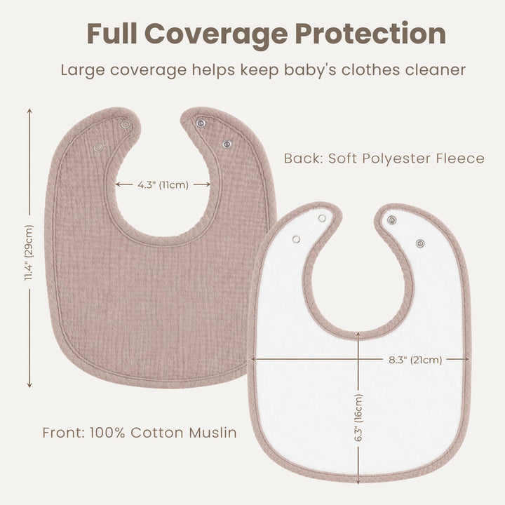 Konssy 8-Pack Muslin Baby Bibs, Adjustable Fit for Drooling and Teething - Mauve - image 3