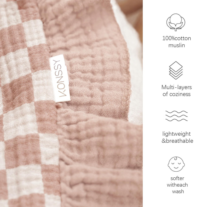 Konssy 100% Cotton Muslin Baby Blanket with Ruffle Trim for Girls, 43"x39" - Rosy Check - image 3