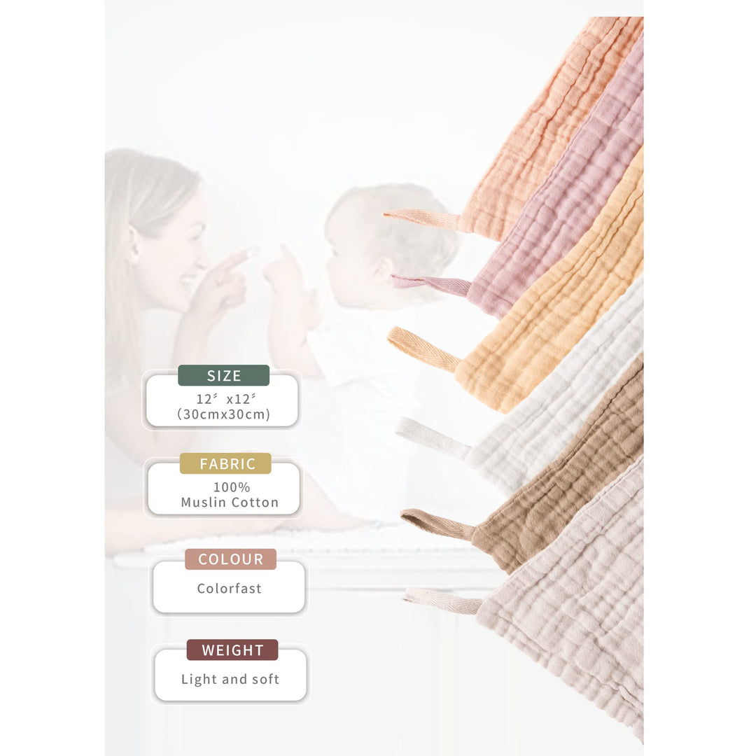 Konssy 6 Pack Muslin Baby Washcloths, 100% Cotton Wash Cloth Set - Apricot Color - image 2