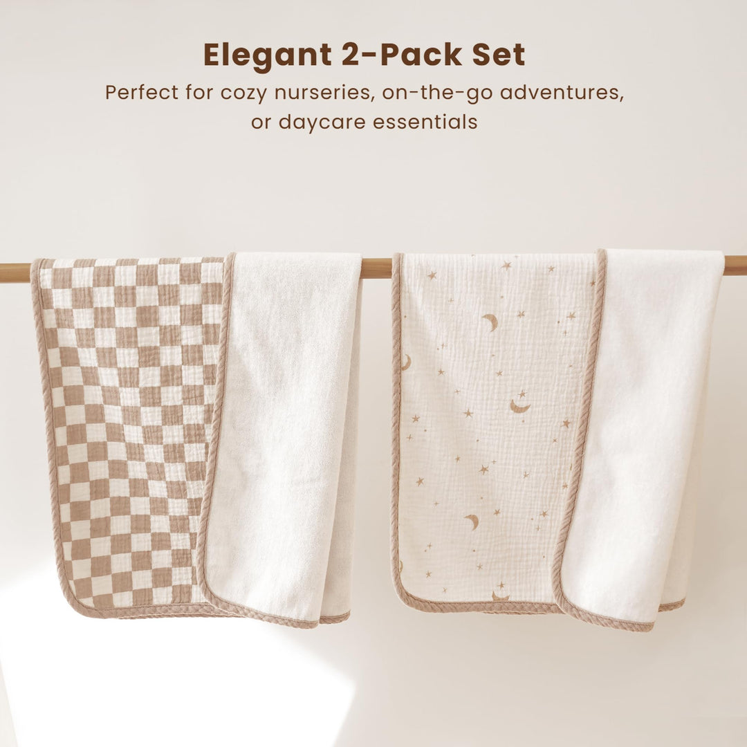 Konssy 2 Pack Waterproof Muslin Portable Changing Pad, Diaper Changing Mat - Coffee Check,Moon - image 6
