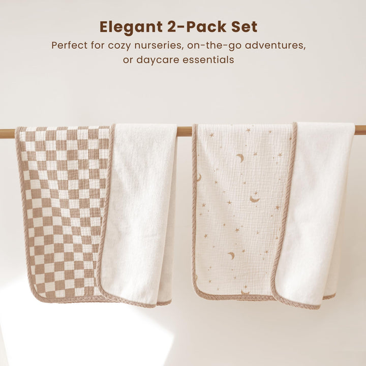Konssy 2 Pack Waterproof Muslin Portable Changing Pad, Diaper Changing Mat - Coffee Check,Moon - image 6