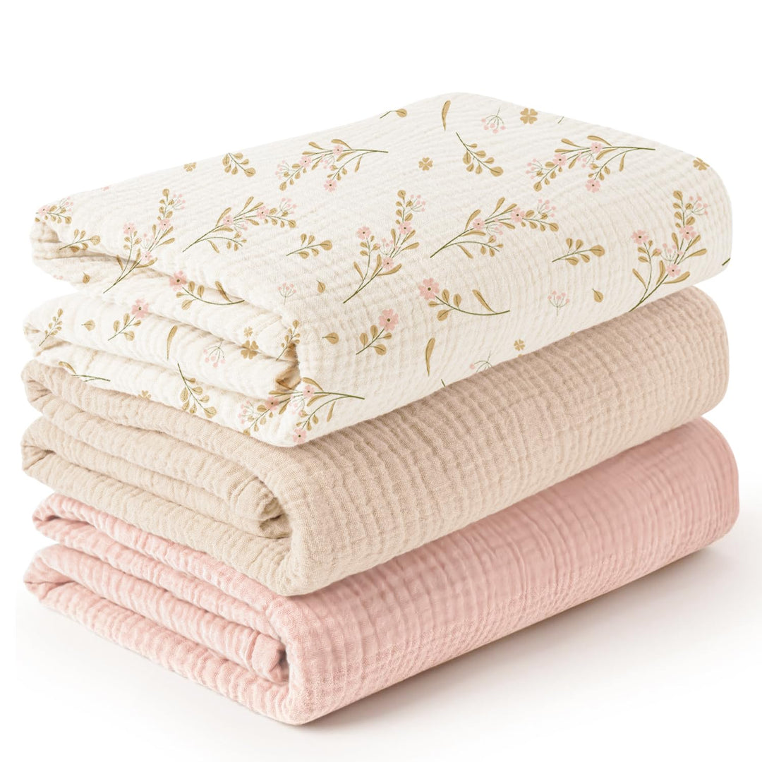 Konssy 3-Pack Muslin Baby Swaddle Blankets, 47 x 47 In Receiving Blankets - Floral - image 1