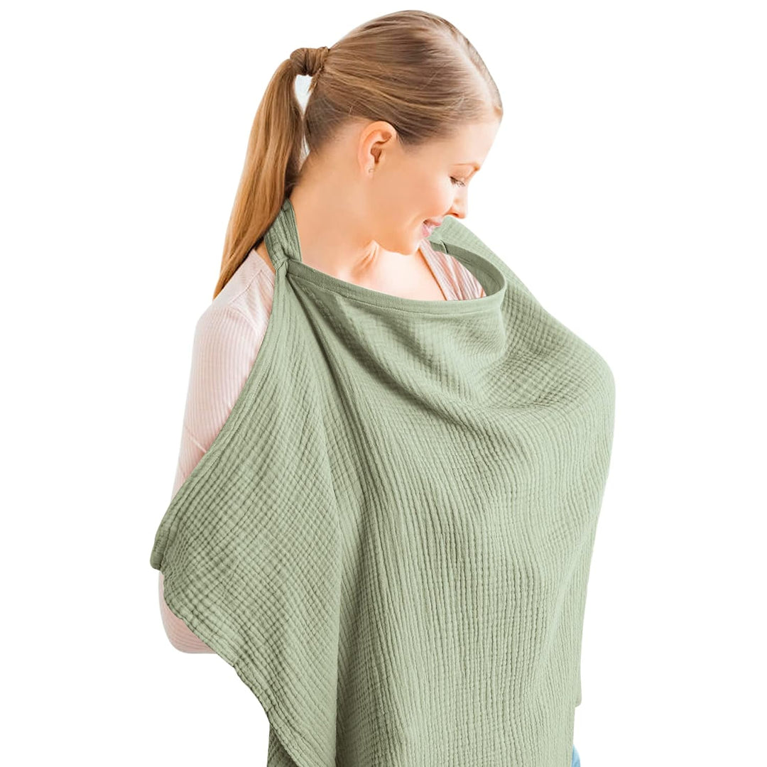 Konssy Muslin Nursing Cover Up for Breastfeeding with Rigid Hoop 100% Cotton Nursing Apron, Lightweight & Breathable, Carseat Canopy, Breast Feeding Covers for Women