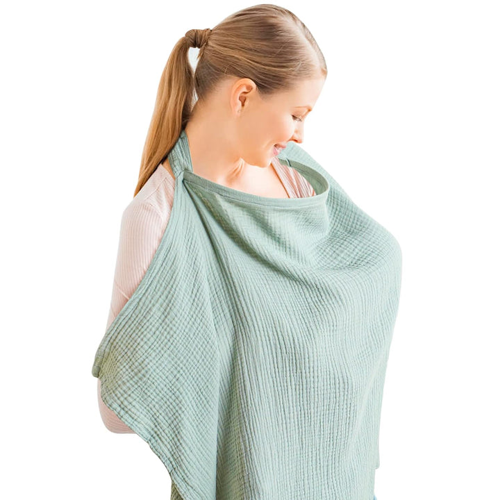 Konssy Muslin Nursing Cover Up for Breastfeeding with Rigid Hoop 100% Cotton Nursing Apron, Lightweight & Breathable, Carseat Canopy, Breast Feeding Covers for Women