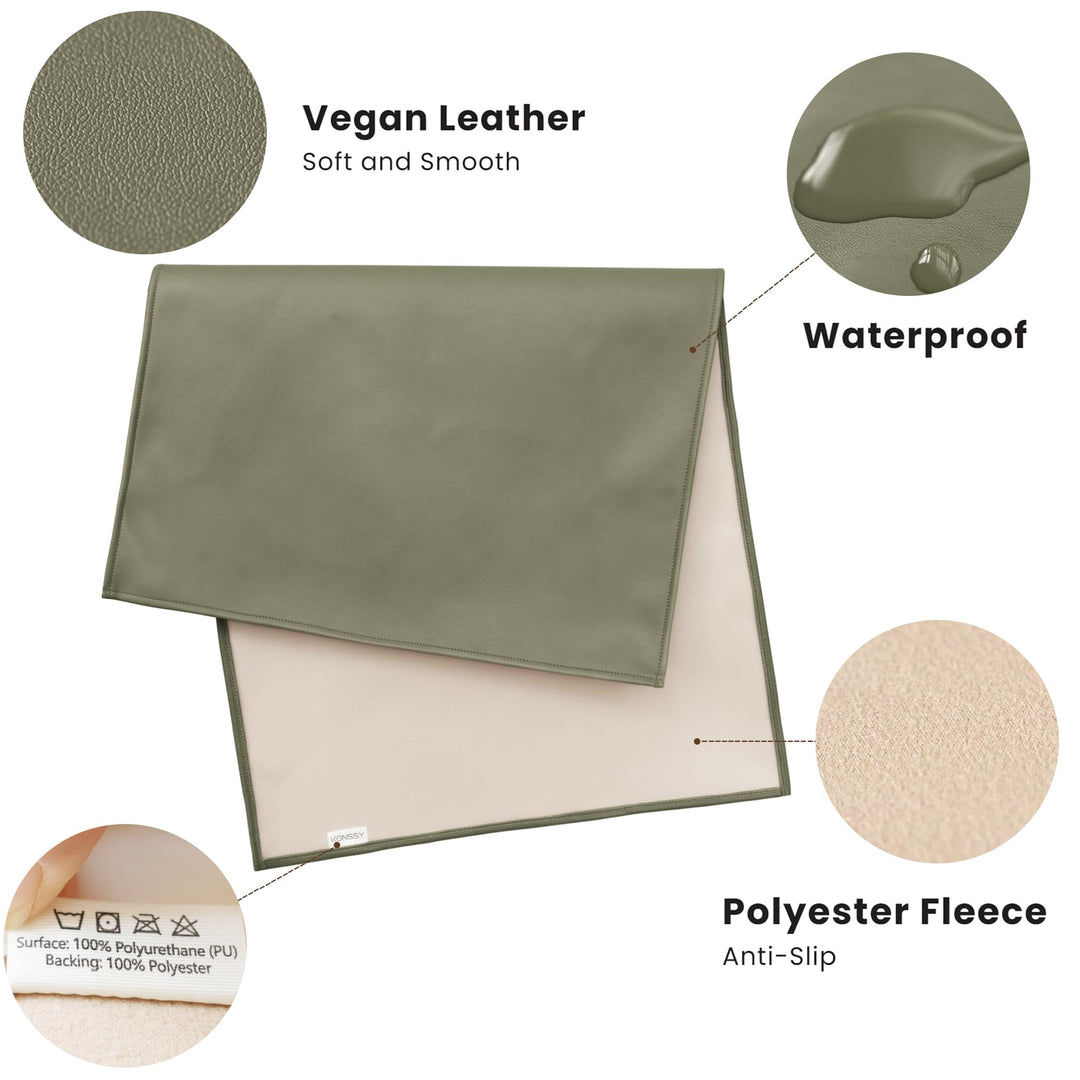 Konssy Faux Leather Waterproof Baby Changing Mat 2 Pack, Regular, 30"x17" - Fog Green,Beige - image 2