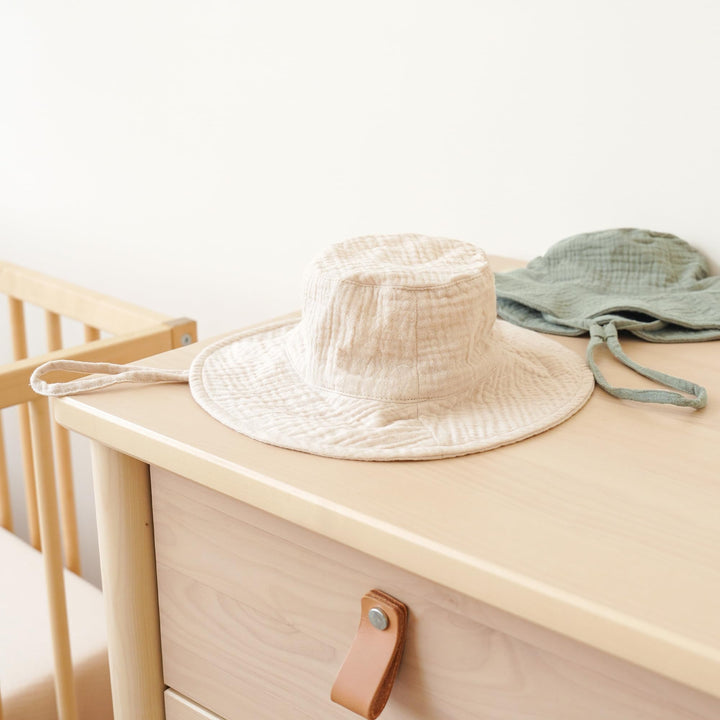 Konssy 2-Pack Muslin Baby Girl Sun Hats with Wide Brim, UPF 50+, 0-6& 6-12M - Fog Green-Cream - image 5