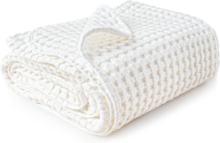 Konssy Waffle Baby Blanket - Soft & Cozy Nursery Swaddle Blanket, Lightweight Toddler Throw for Boys & Girls, Ideal for Wrapping - White - 41" x 37" - B0BHRWF373 image 1