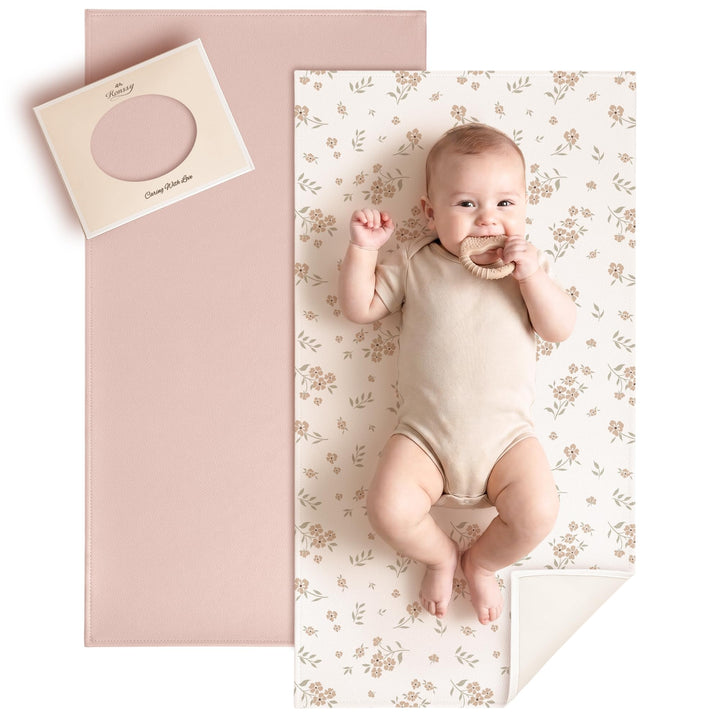 Konssy Faux Leather Waterproof Baby Changing Mat 2 Pack, Regular, 30"x17" - Blossom,Pink - image 1