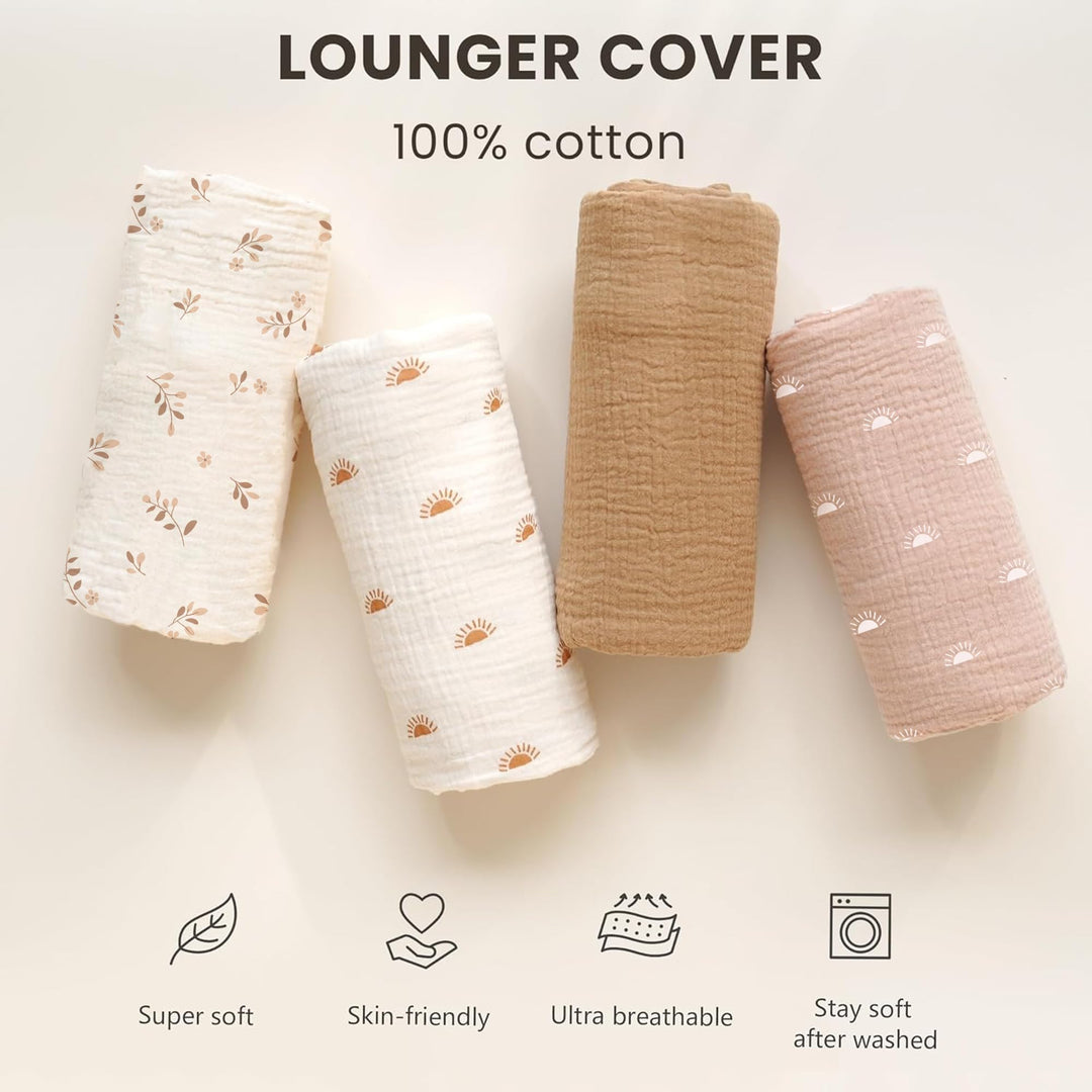 Konssy 2 Pack Muslin Baby Lounger Covers, Covers Only, 30.7" x 20" - Pink Sun,Khaki Leaf - image 2