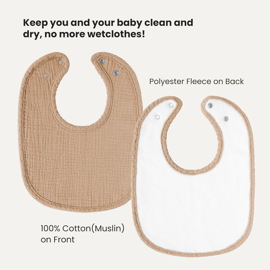 Konssy 8-Pack Muslin Baby Bibs, Adjustable Fit for Drooling and Teething - Camel - image 2