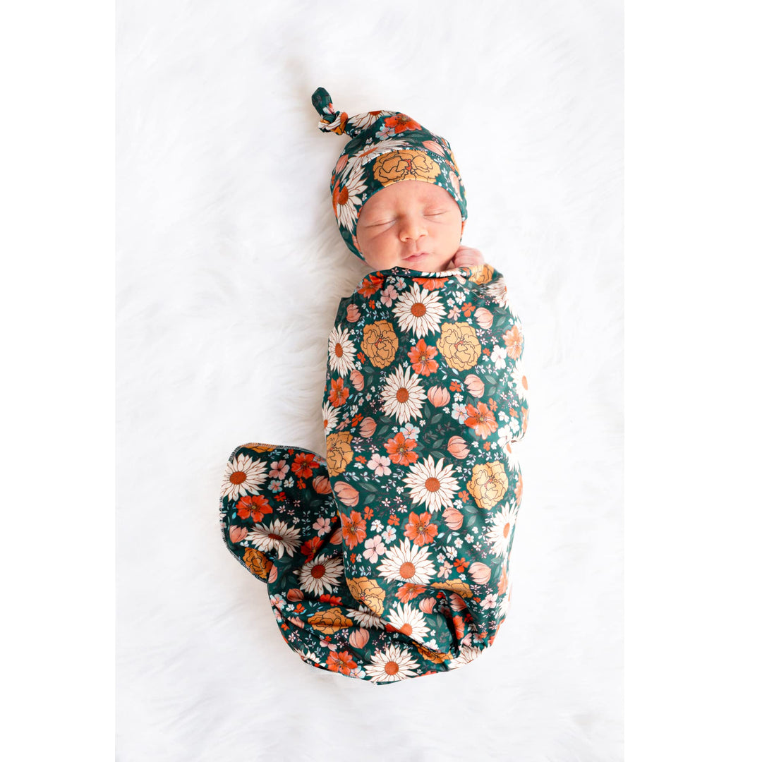 Konssy Newborn Swaddle Blanket with Beanie Hat Set, Baby Receiving Blanket - Green - image 3