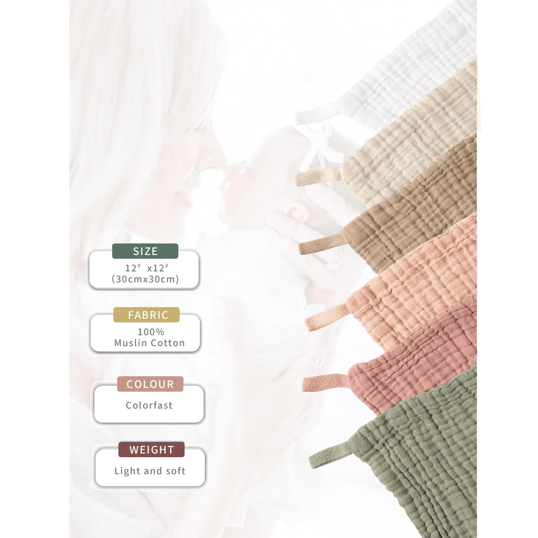 Konssy 6 Pack Muslin Baby Washcloths, 100% Cotton Wash Cloth Set - Pastel Color - image 2