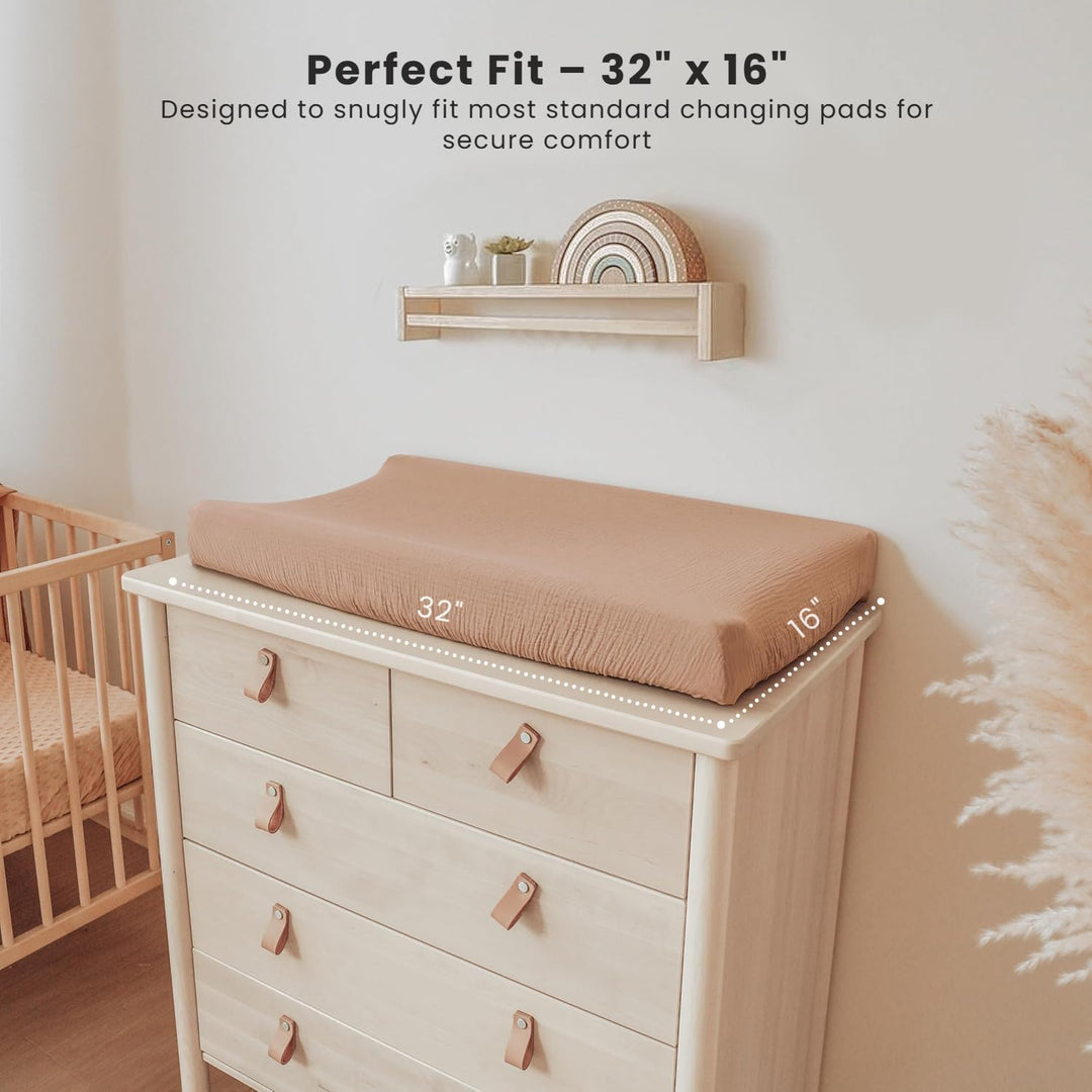 Konssy 2 Pack Muslin Changing Pad Covers for Baby Girls Boys, 32"x16" - Toffee,Flourish - image 4
