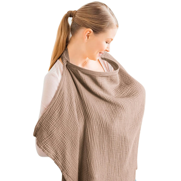 Konssy Muslin Nursing Cover Up for Breastfeeding with Rigid Hoop 100% Cotton Nursing Apron, Lightweight & Breathable, Carseat Canopy, Breast Feeding Covers for Women