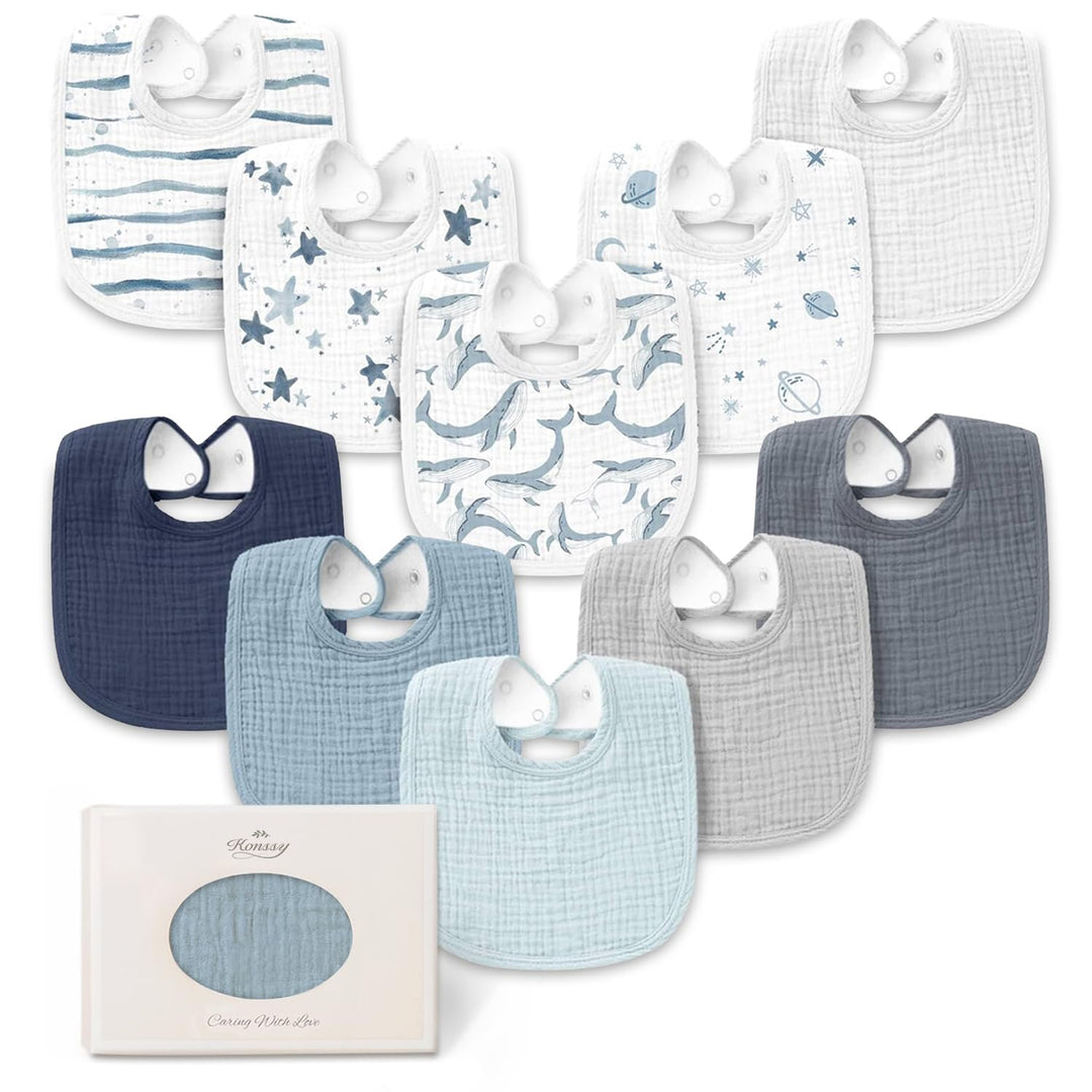 Konssy 10-Pack Muslin Baby Bibs for Drooling and Teething - Ocean Star - image 1