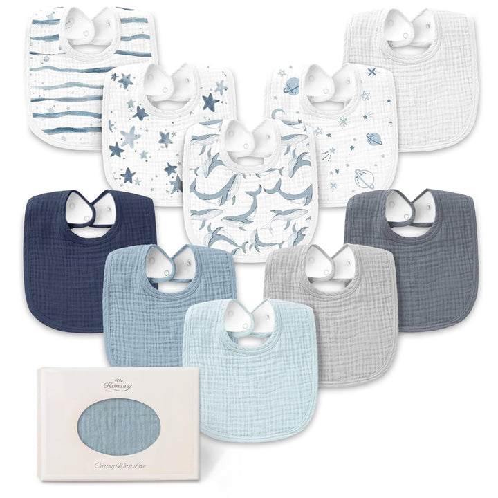 Konssy 10-Pack Muslin Baby Bibs for Drooling and Teething - Ocean Star - image 1