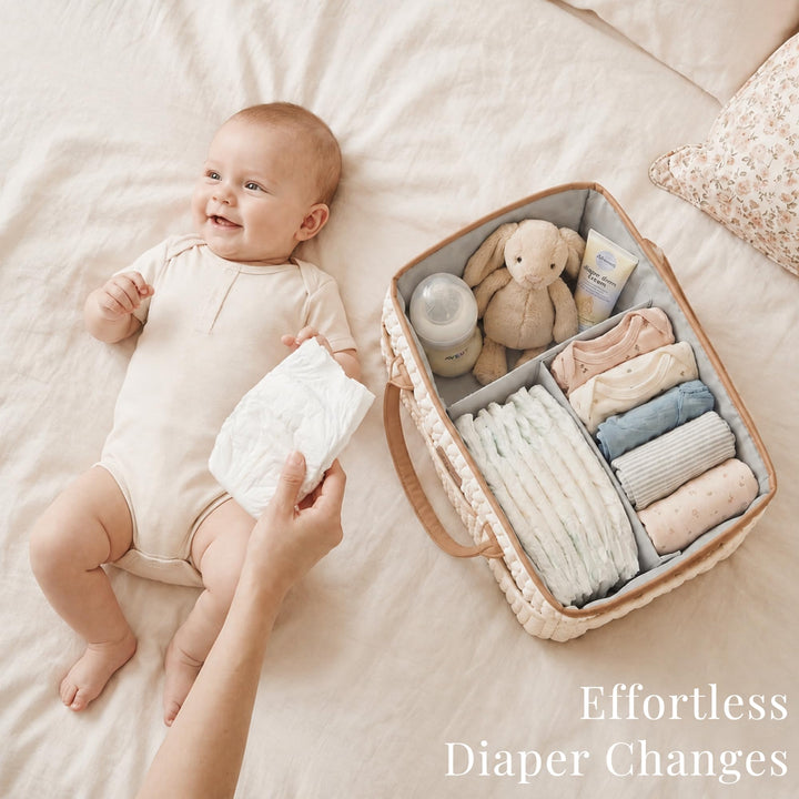 Konssy Baby Diaper Caddy Organizer, Braided Quilted Design with PU Handles - Braided Brown - image 2