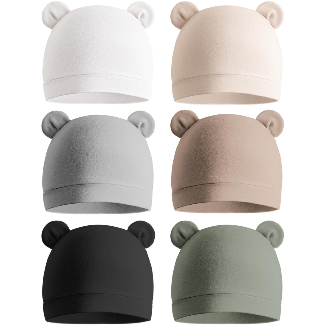 Konssy 6-Pack Baby Newborn Hats with Bear Ears Set - Brown - image 1