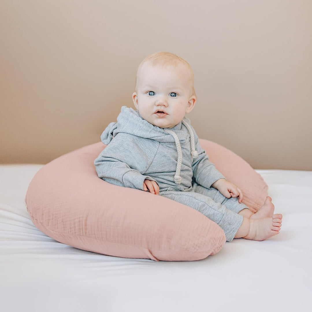 Konssy 2-Pack Muslin Nursing Pillow Covers, Soft & Adorable Nursing Covers for Breastfeeding Pillows, Slipcovers for Newborn Boys & Girls(Pink, Floral)