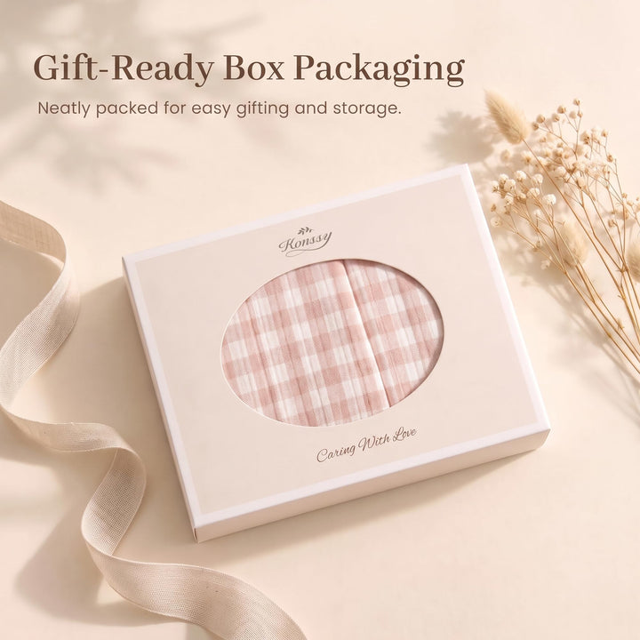 Konssy 100% Muslin Cotton Soft Nursing Pillow Cover with Ruffle Trim - Pink Check - image 8