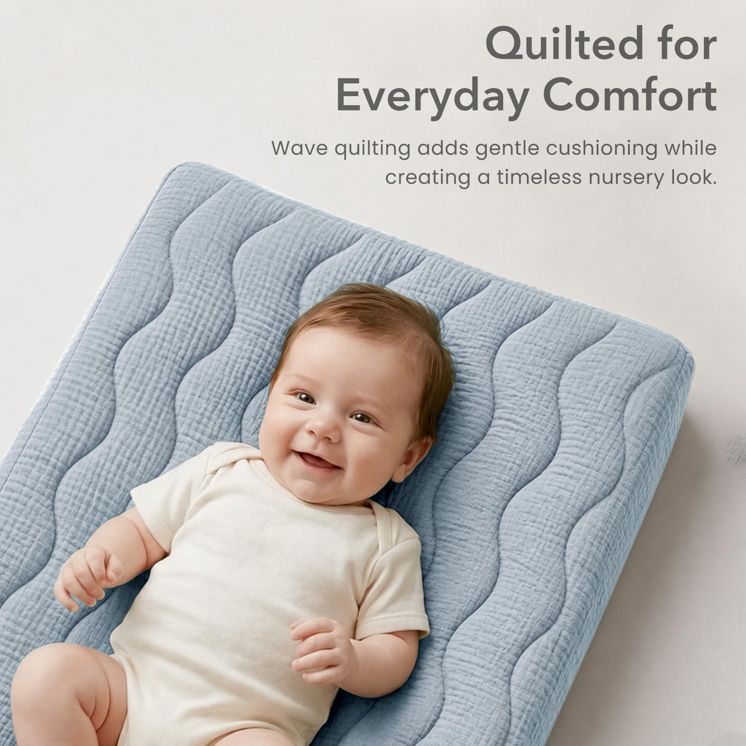 Konssy 2 Pack Quilted Muslin Changing Pad Cover, Waterproof Layer 32" x 16" - Seamist - image 4