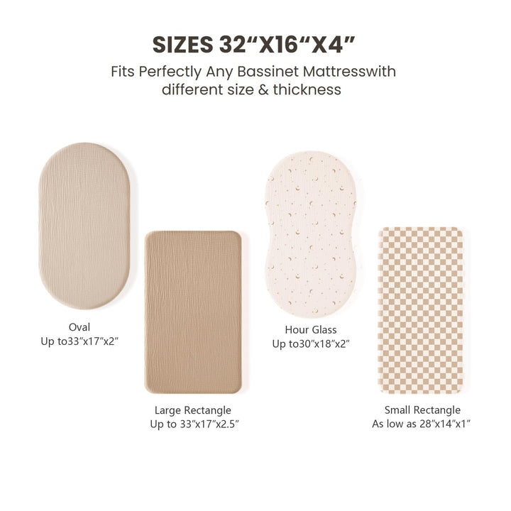 Konssy 2 Pack Muslin Bassinet Sheets for Baby Girls Boys, 32"x16" - Coffee Check,Moon - image 6