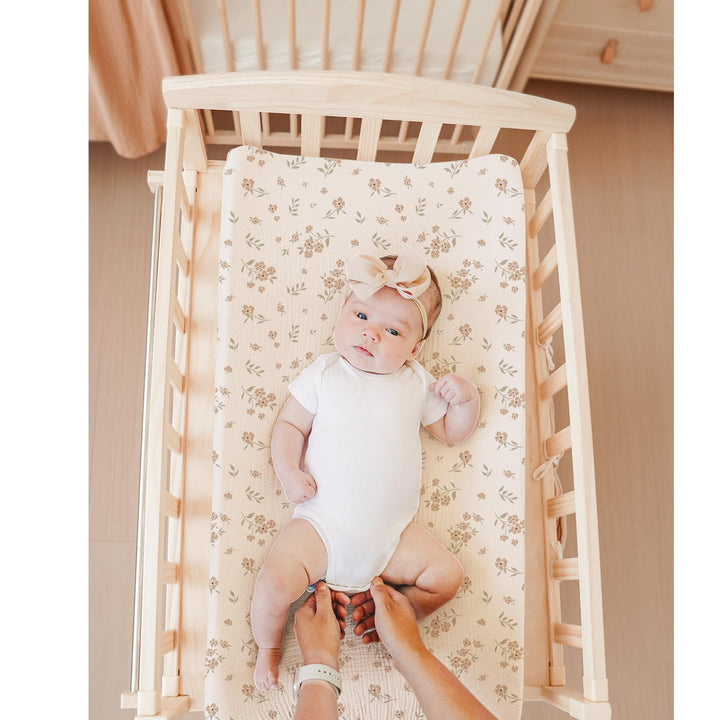 Konssy 2 Pack Muslin Changing Pad Covers for Baby Girls Boys, 32"x16" - Blossom,Cream - image 3