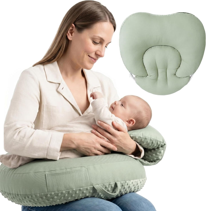 Konssy Nursing Pillow for Breastfeeding and Bottle Feeding, Safety Guard Baby Feeding Pillow, Gentle Incline, Waist Strap, Side Pocket for New Moms Home and Travel
