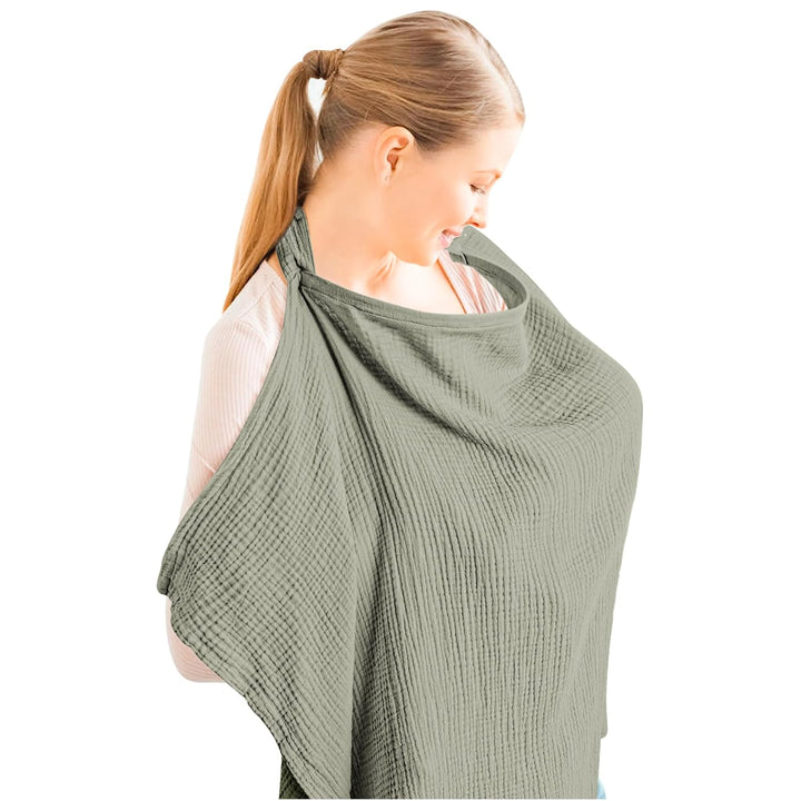 Konssy Muslin Nursing Cover Up for Breastfeeding with Rigid Hoop 100% Cotton Nursing Apron, Lightweight & Breathable, Carseat Canopy, Breast Feeding Covers for Women