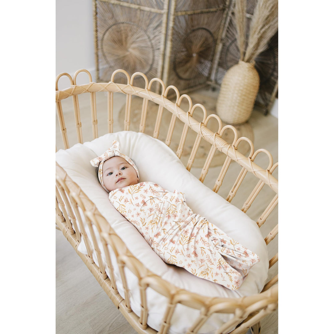 Konssy Baby Blanket & Headband Set, 32 x 32 Inch Swaddle Receiving Blanket - Pink Spring - image 3