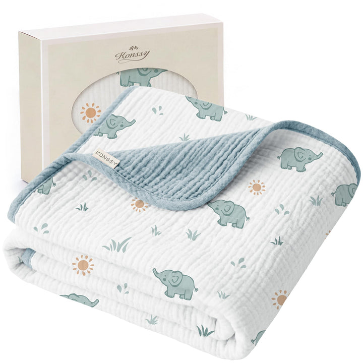 Konssy 100% Cotton Muslin Baby Blanket for Girls Boys, 40"x36"   - Elephant - image 1
