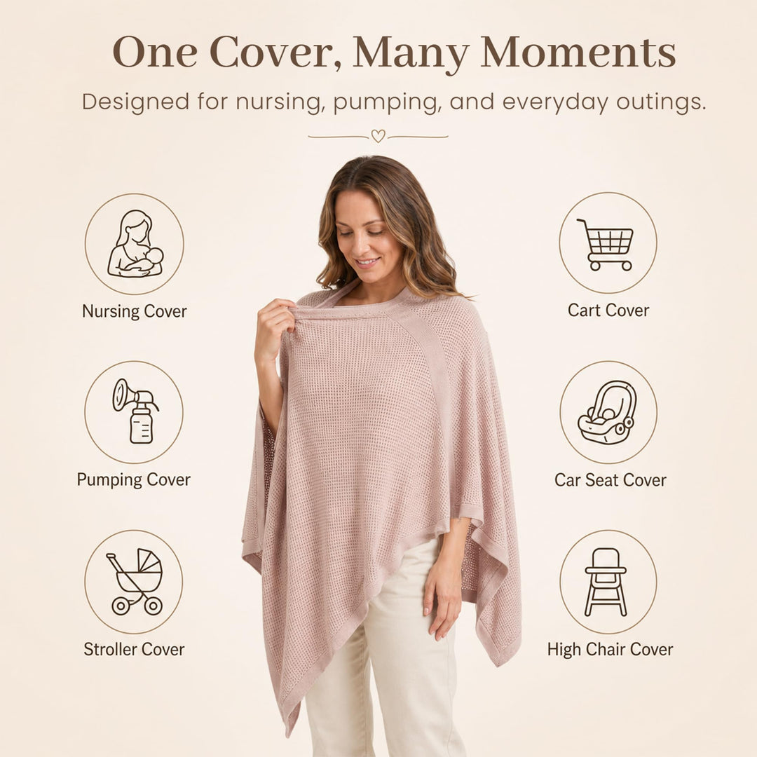 Konssy Nursing Cover for Breastfeeding, Full Privacy Nursing Poncho - Taupe - image 2