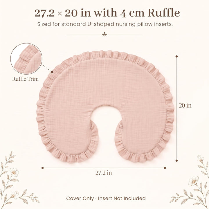 Konssy 100% Muslin Cotton Soft Nursing Pillow Cover with Ruffle Trim - Pink - image 3