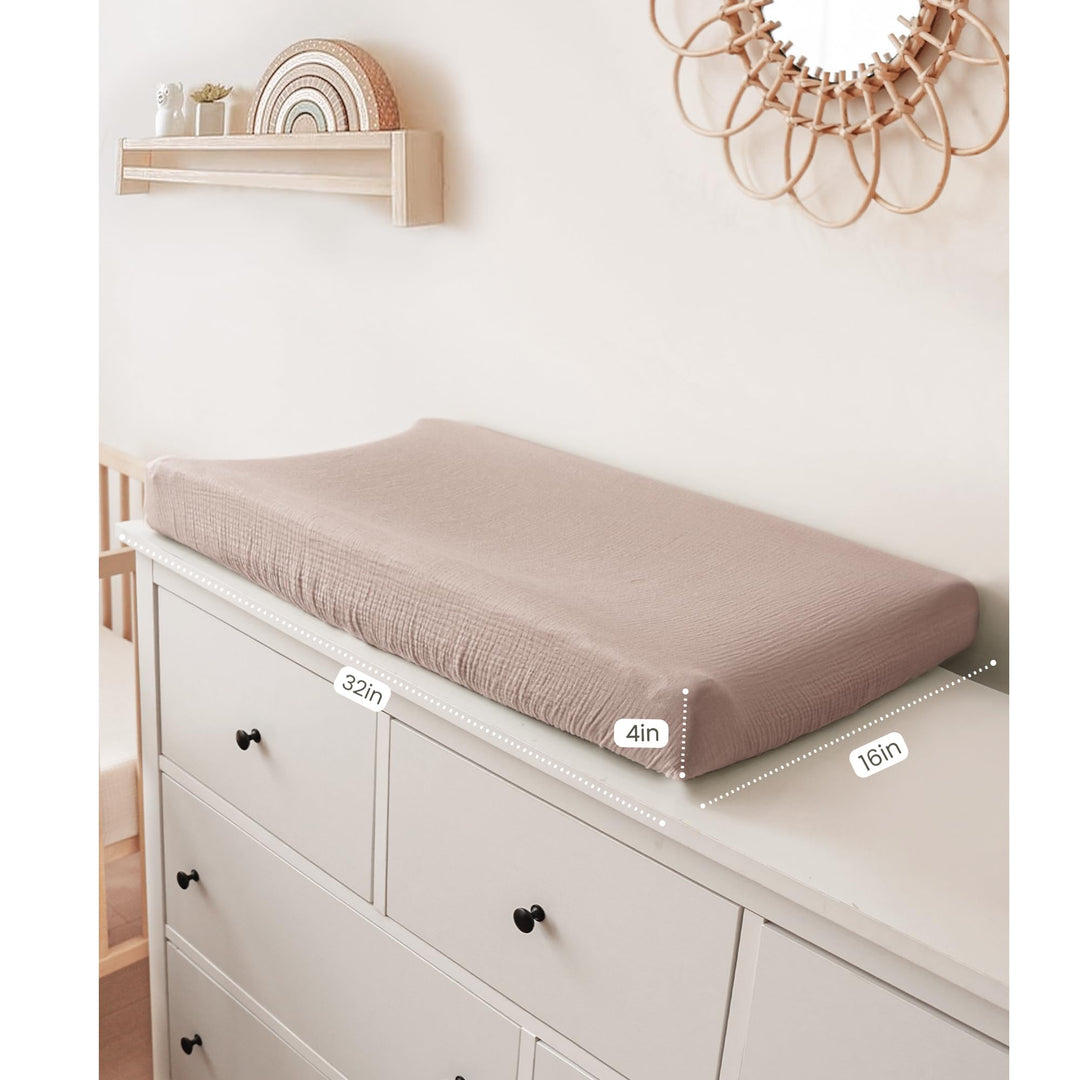Konssy 100% Cotton Muslin Changing Pad Cover 2 Pack, 32"x16" Standard Fit - Soft Blooms,Taupe - image 4