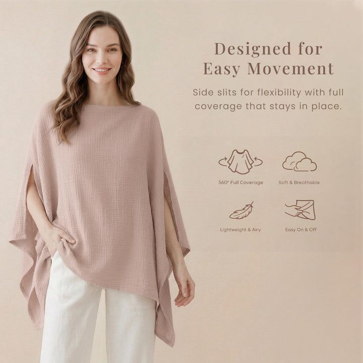 Konssy Muslin Nursing Cover for Women, 360° Full Privacy Poncho - Taupe - image 4