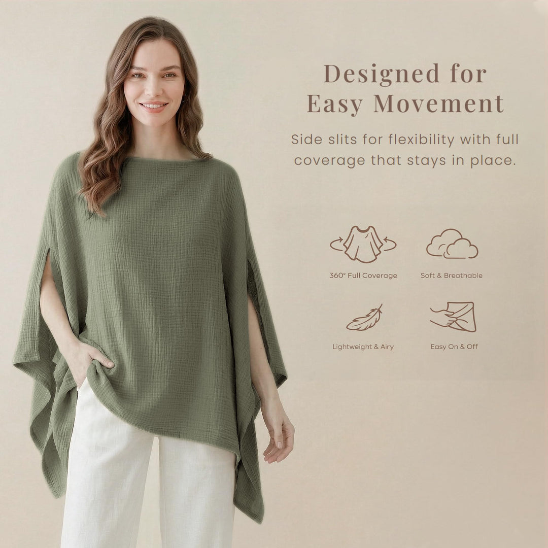 Konssy Muslin Nursing Cover for Women, 360° Full Privacy Poncho - Fog Green - image 4