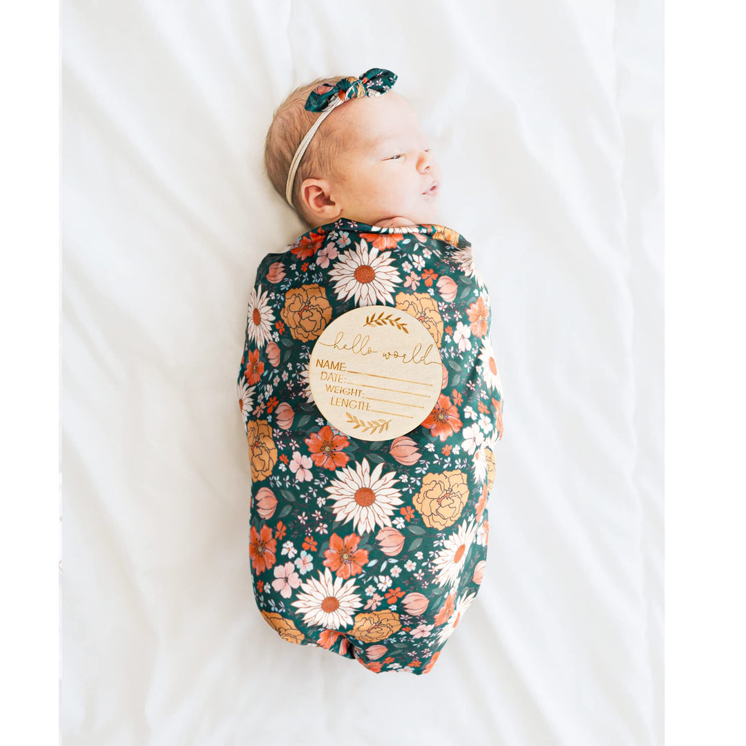 Konssy Newborn Swaddle Blanket with Beanie Hat Set, Baby Receiving Blanket - Green - image 2