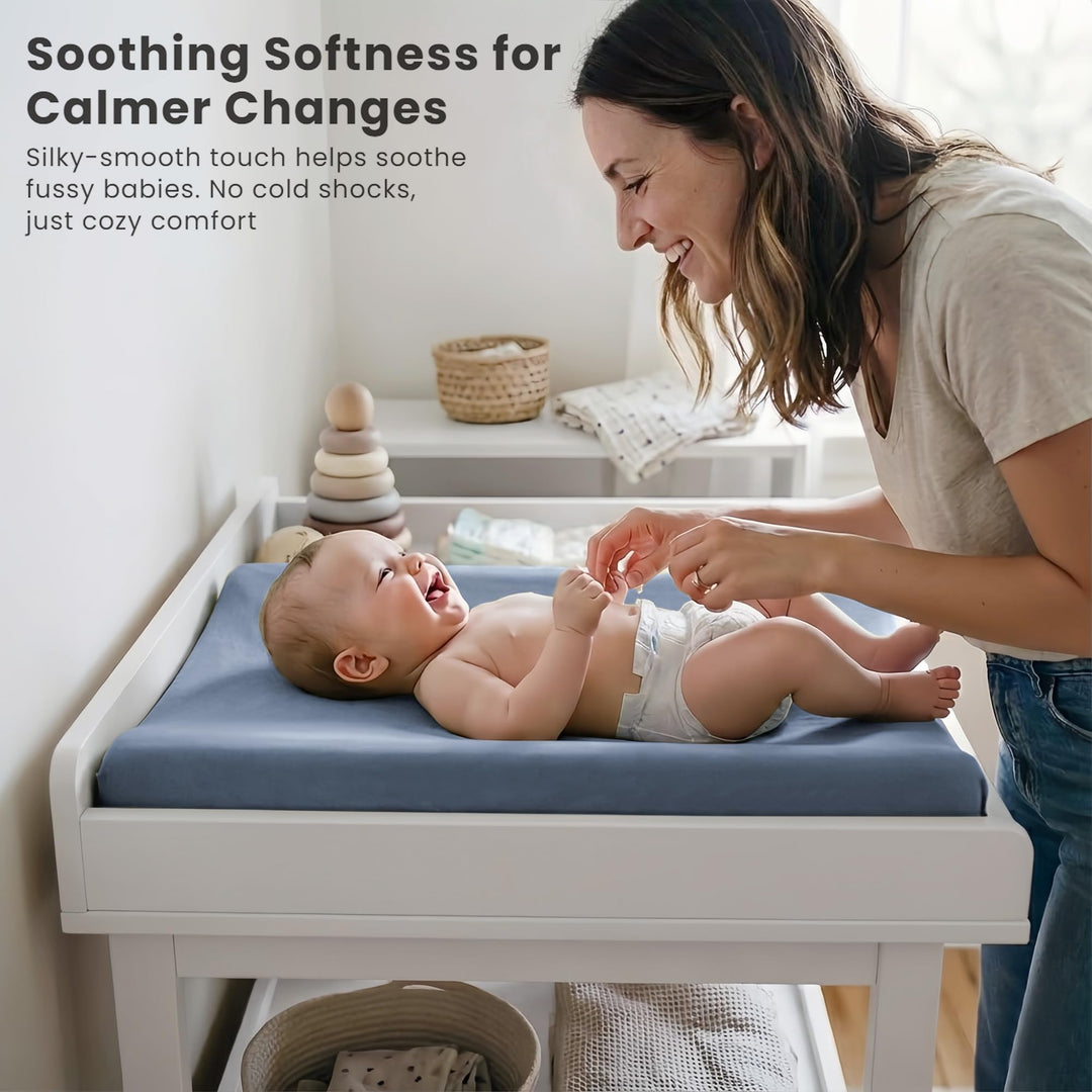 Konssy 3 Pack Stretchy Changing Pad Covers, 32"x16" Changing Table Sheets - Blue Moon - image 3