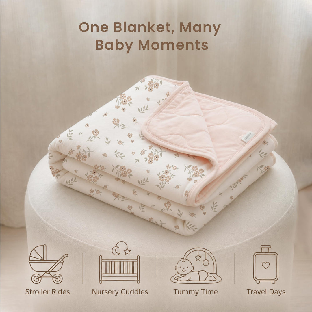 Konssy Floral & Quilted Baby Blanket for Girls, 33.5 x 45 in - Blossom - image 8