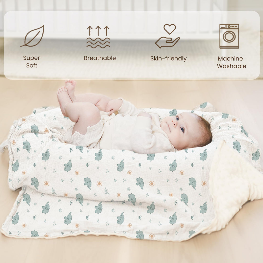 Konssy Soft Muslin Baby Blanket for Unisex Boys & Girls, 30 x 40 Inch - Elephant - image 7